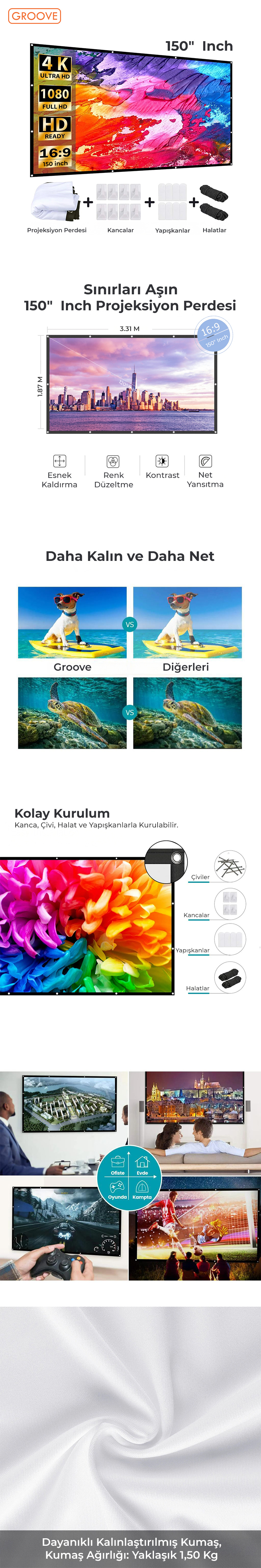 Vankyo Groove 150¨ Inch Profesyonel Projeksiyon Perdesi